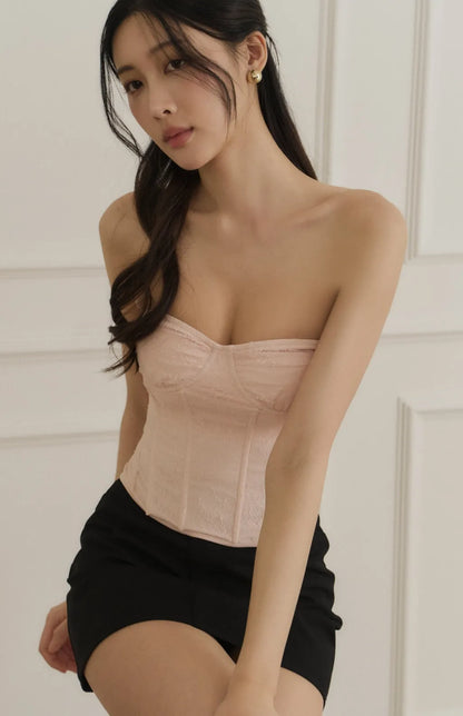 Lace-Up Jacquard Corset<br/>緹花蕾絲綁帶輕馬甲Bra Top