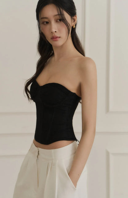 Lace-Up Jacquard Corset<br/>緹花蕾絲綁帶輕馬甲Bra Top