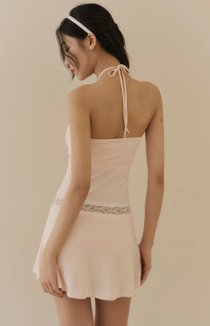 Lace-Inset Halter Mini Bra Dress<br/>蕾絲抽皺綁帶Bra Dress