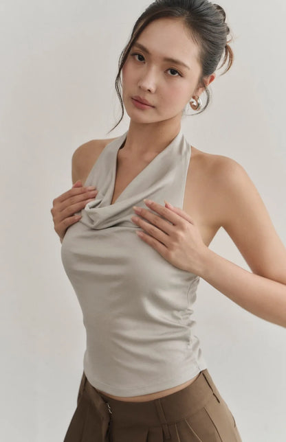 Satin Cowl-Neck Halter Bra Top<br/>法式緞光垂領削肩Bra Top