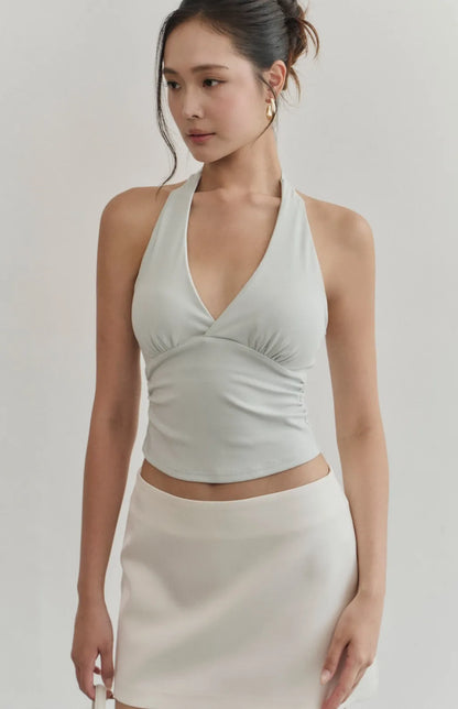 Ruched Plunge Tie-Halter Bra Top<br/>抓皺交叉V領綁帶Bra Top