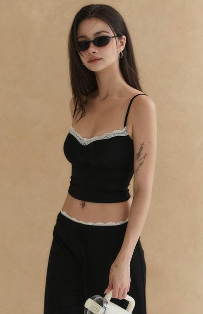 Lace-Trim Sweetheart Cami Bra Top<br/>蕾絲滾邊桃心領Bra Top