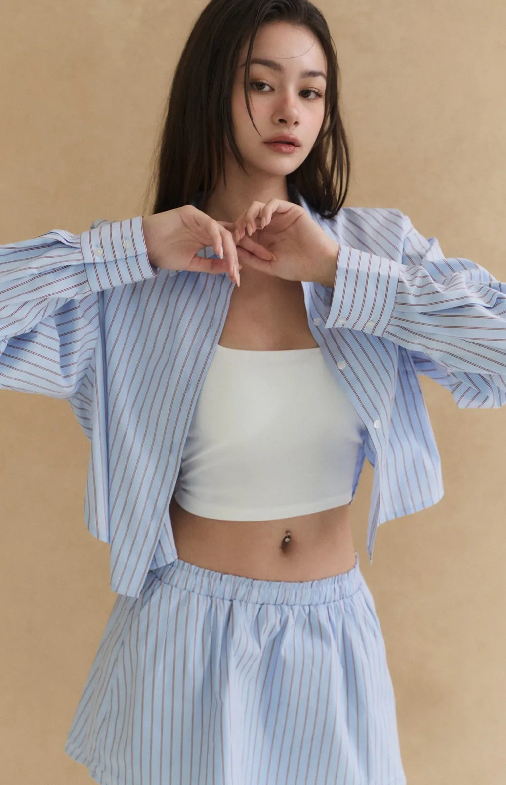 Cropped Boxy Striped Shirt<br/>美式條紋寬鬆短版襯衫