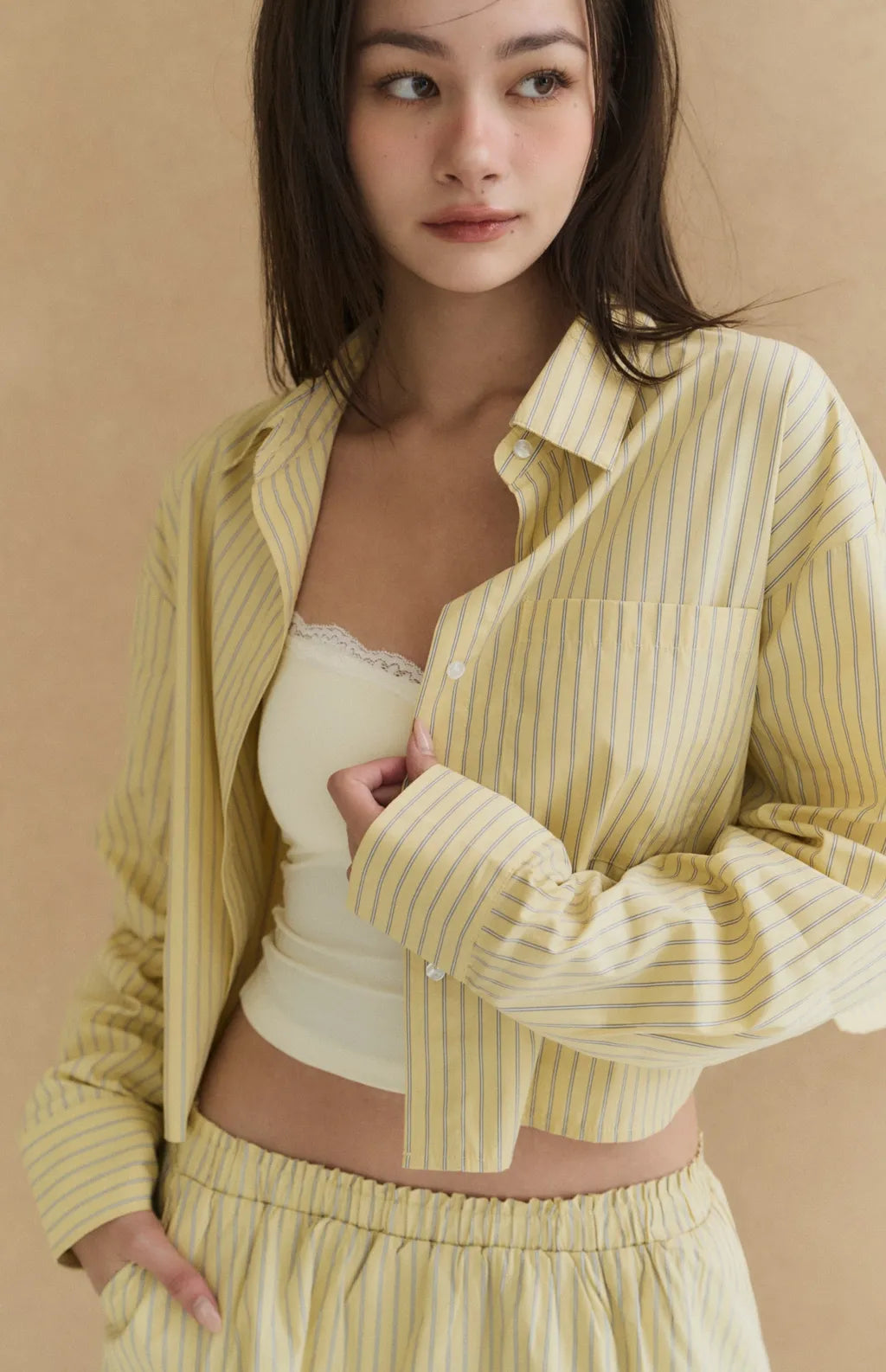 Cropped Boxy Striped Shirt<br/>美式條紋寬鬆短版襯衫