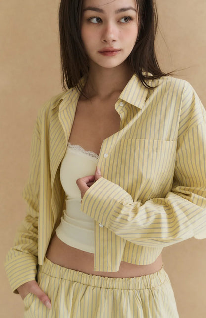Cropped Boxy Striped Shirt<br/>美式條紋寬鬆短版襯衫