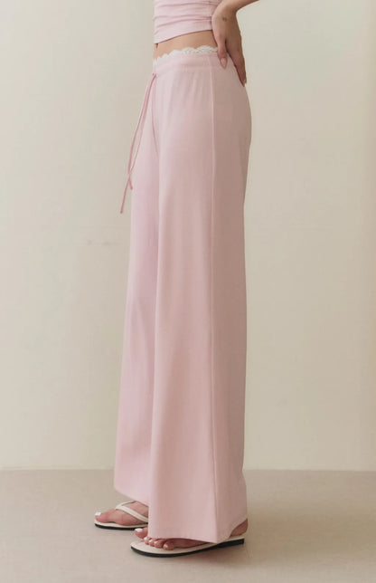 Lace-Trim Drawstring Wide-Leg Pants<br/>蕾絲滾邊抽繩寬褲