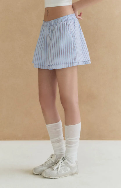 Striped Double-Layer Paperbag Skort<br/>美式條紋雙層花苞褲裙