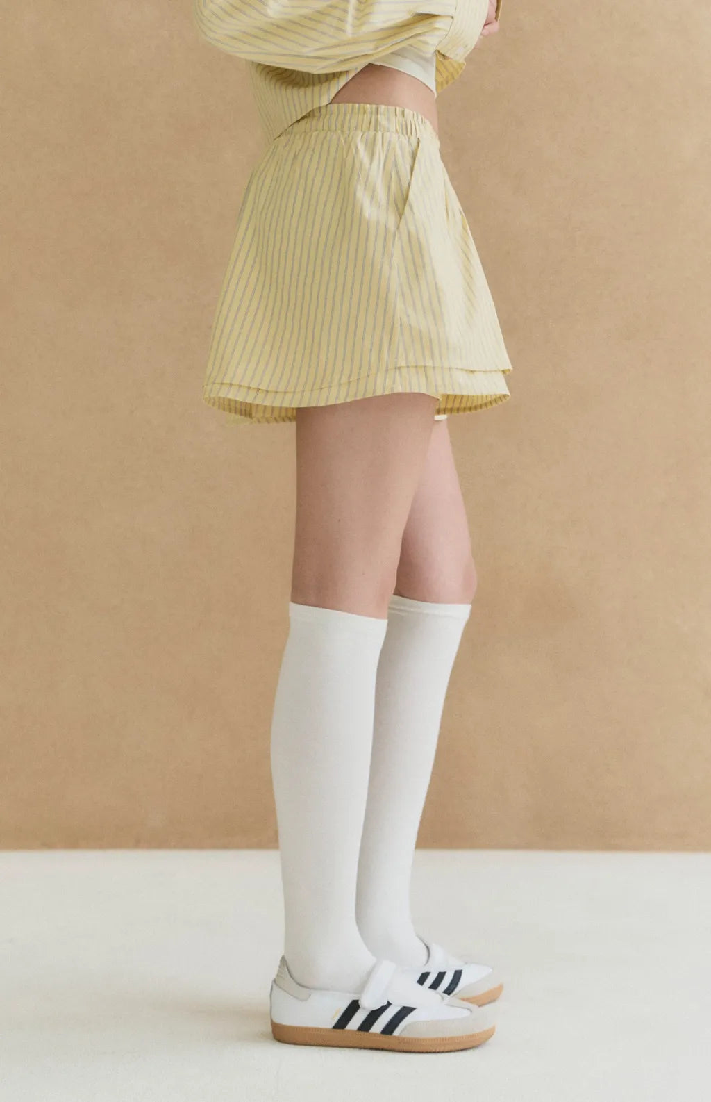 Striped Double-Layer Paperbag Skort<br/>美式條紋雙層花苞褲裙