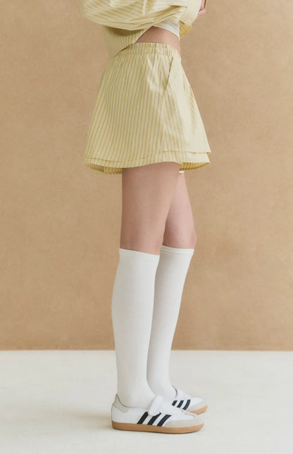 Striped Double-Layer Paperbag Skort<br/>美式條紋雙層花苞褲裙