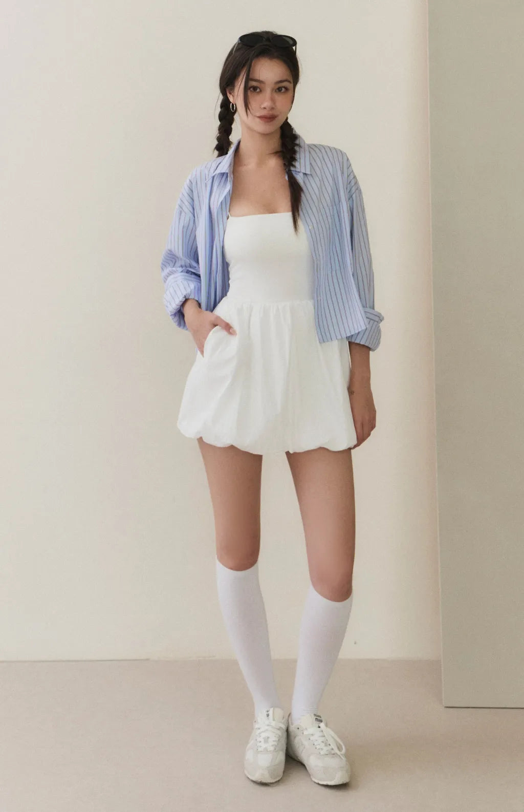 Bubble-Hem Mini Bra Dress<br/>美式平口細肩澎裙Bra Dress