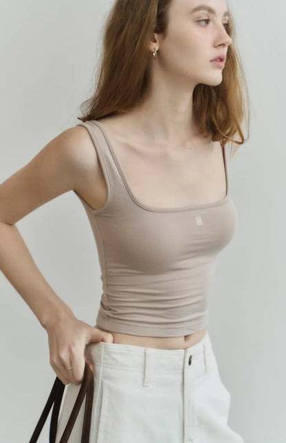 Barely-There Square-Neck Bra Top<br/>輕裸寬肩方領品牌刺繡Bra Top
