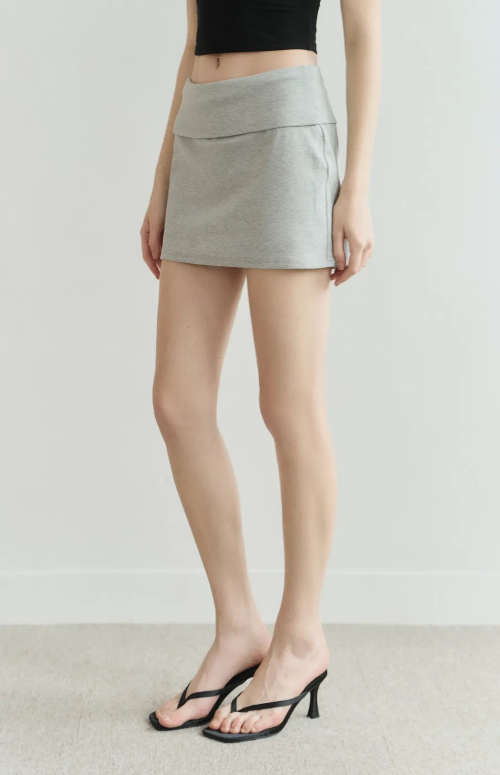 Fold-Over Wide-Waistband Ribbed Skort<br/>反折寬腰帶羅紋短褲裙