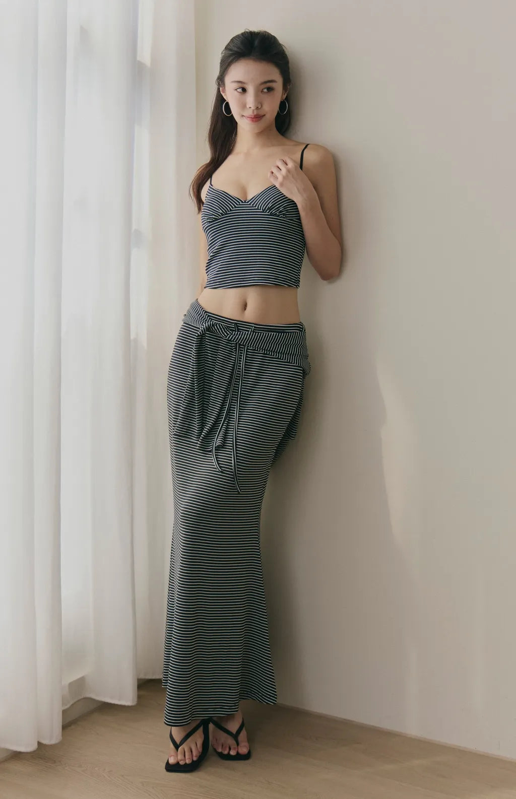 Striped Ruched-Bust V-Neck Cami Bra Top<br/>條紋V領美胸抓皺Bra Top