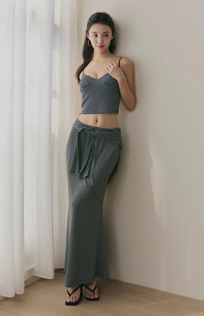 Striped Ruched-Bust V-Neck Cami Bra Top<br/>條紋V領美胸抓皺Bra Top