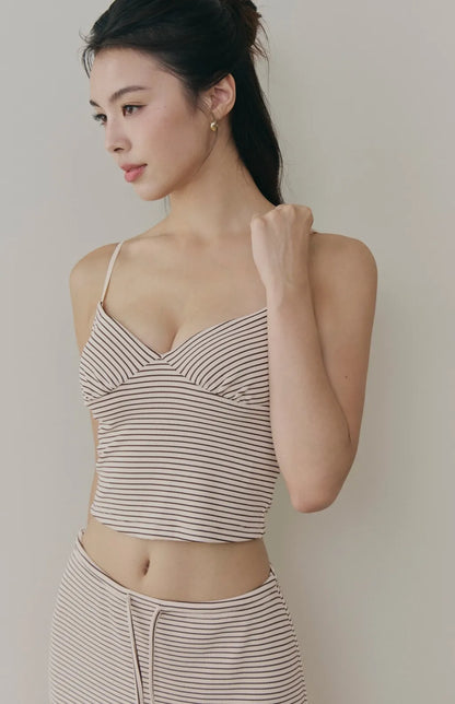 Striped Ruched-Bust V-Neck Cami Bra Top<br/>條紋V領美胸抓皺Bra Top