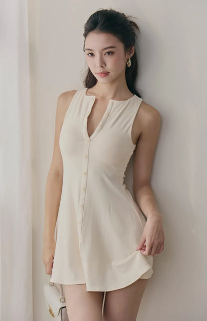 Knit Button-Front A-Line Bra Dress<br/>針織削肩可開釦A字Bra Dress