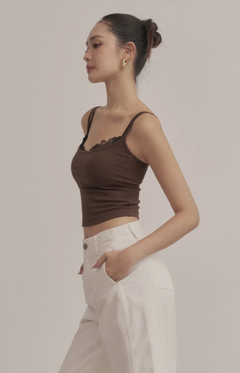 Layered Sweetheart Lace-Trim Crop Bra Top<br/>假兩件桃心領蕾絲花邊Bra Top