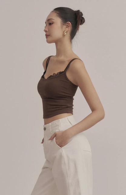 Layered Sweetheart Lace-Trim Crop Bra Top<br/>假兩件桃心領蕾絲花邊Bra Top