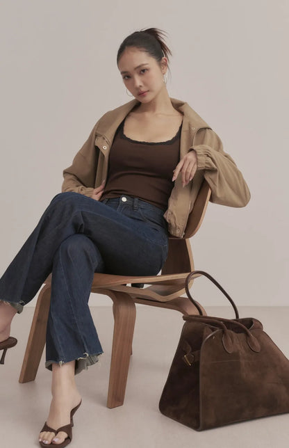 Contrast Lace Scoop-Neck Ribbed Bra Top<br/>羅紋撞色蕾絲U領Bra Top