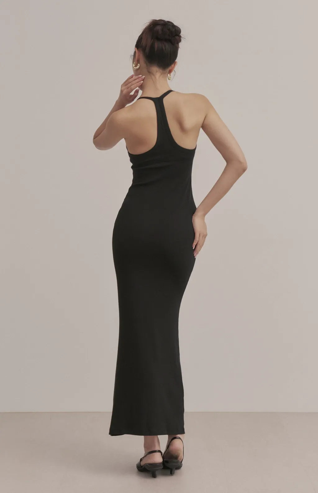 Ribbed V-Neck Racerback Bodycon Maxi Bra Dress<br/>羅紋V領挖背修身Bra Dress