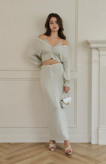 Mercerized Cotton Pencil Long Skirt <br/>絲光針織修身直筒長裙