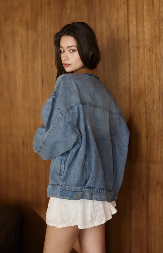 Lapel Patchwork Denim Jacket<br/>翻領拼接牛仔外套