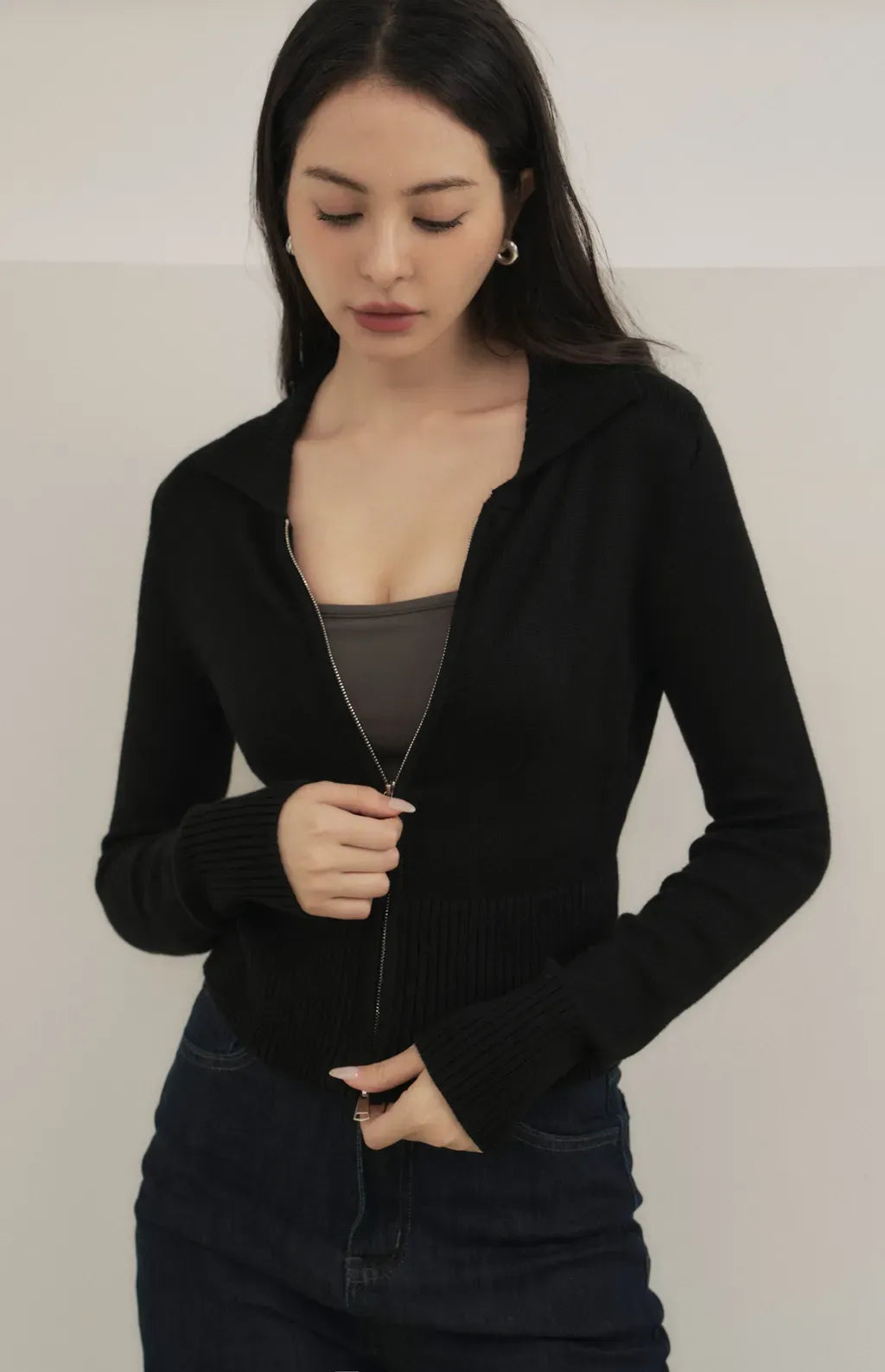 Mercerized Cotton Two-Way Zipper Jacket<br/>絲光針織雙向拉鏈外套