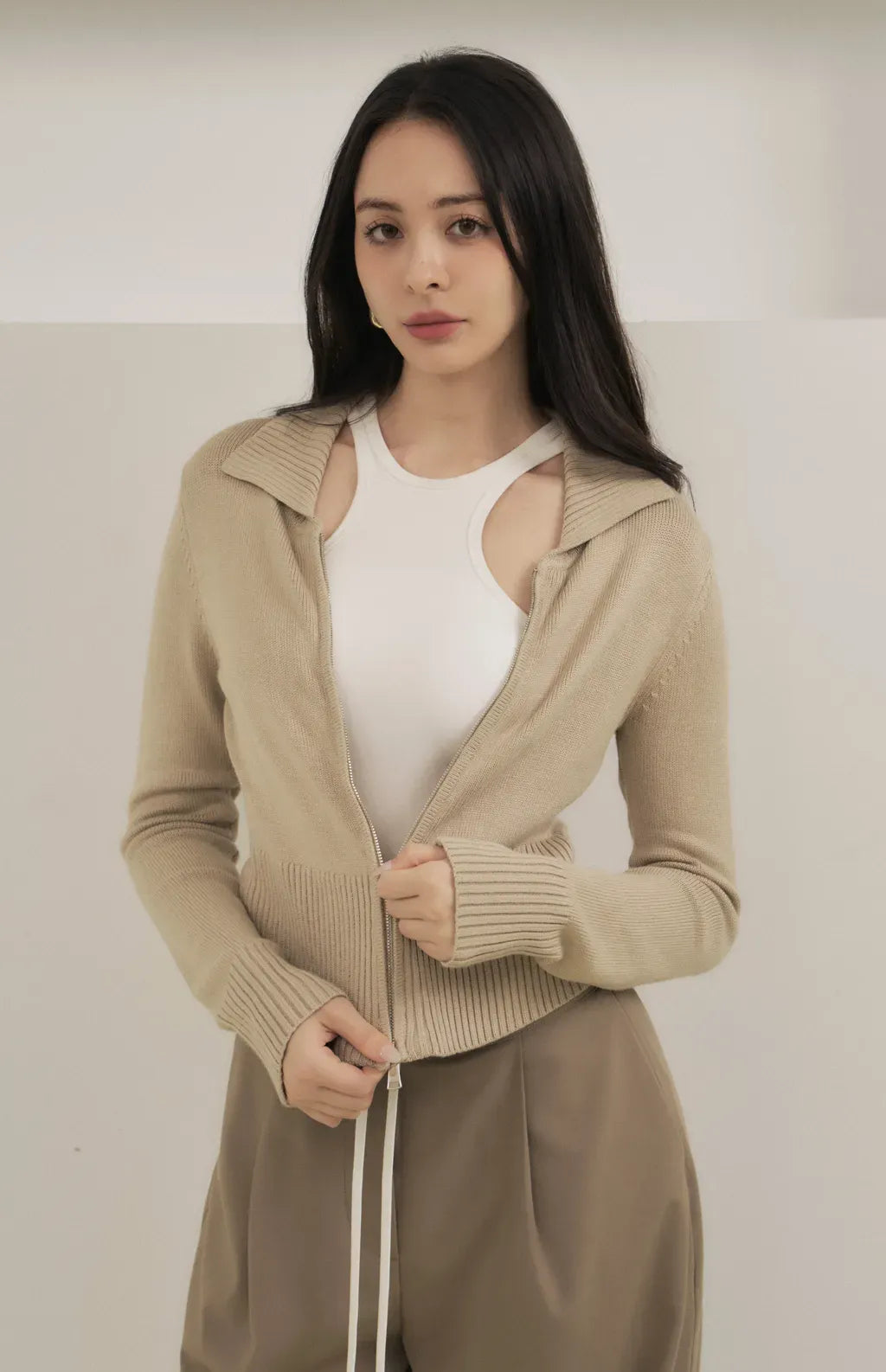 Mercerized Cotton Two-Way Zipper Jacket<br/>絲光針織雙向拉鏈外套