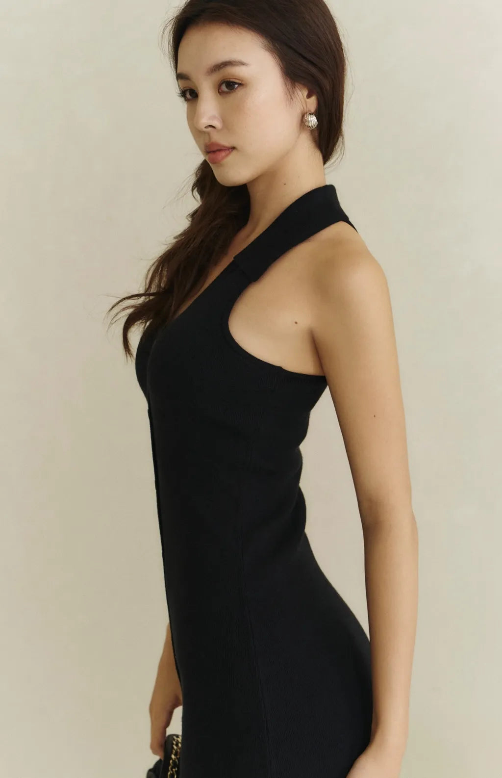 Front Button Mini Bra Dress<br/>翻領排釦針織Bra Dress By Beigy - Milu