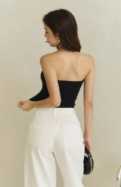 Front Button Strapless Bra Top<br/>質感織紋排釦平口Bra Top By Beigy - Milu