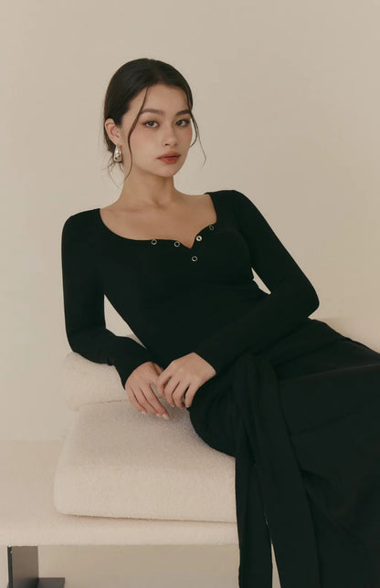 Cozy Wool-Blend Tie-Waist Long Skirt<br/>羊毛暖絨假兩件綁帶裙