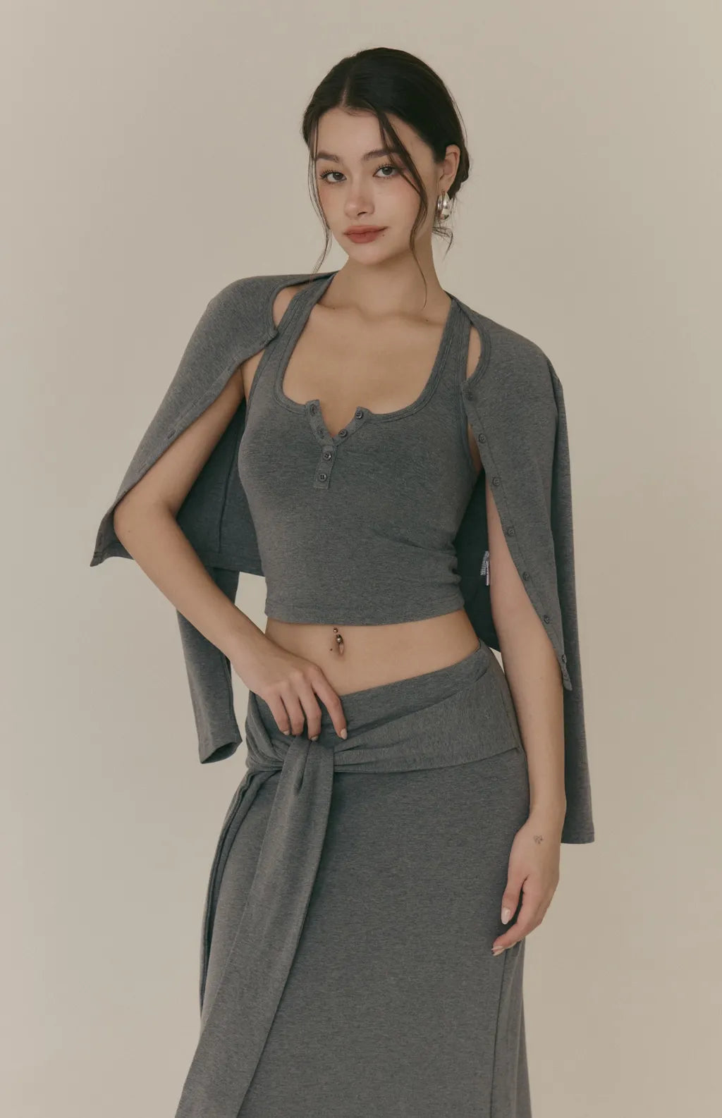 Cozy Wool-Blend Tie-Waist Long Skirt<br/>羊毛暖絨假兩件綁帶裙