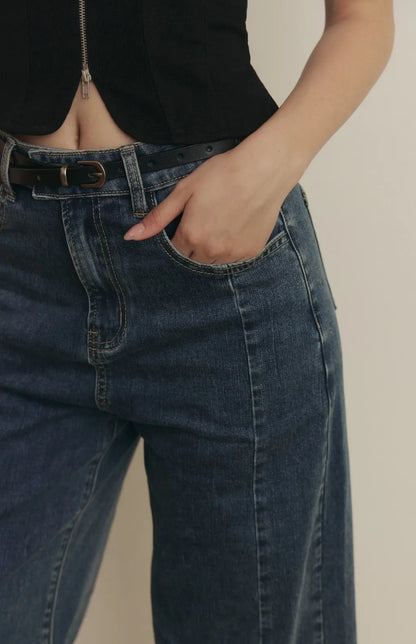 Center Seam Wide Leg Jeans<br/>俐落車線修身牛仔寬褲