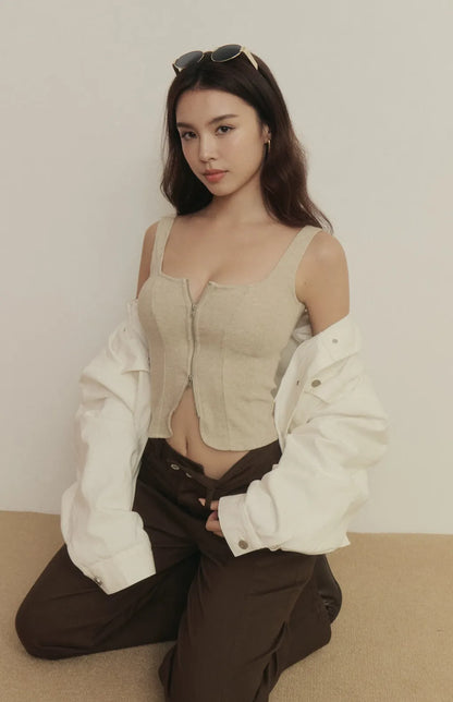 Woolen Zip-Up Bra Top<br/>毛呢立體壓線拉鍊Bra Top