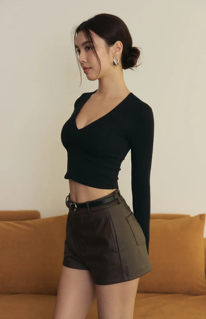 Push Up V-Neck Long-Sleeve Bra Top<br/>立體美胸V領長袖Bra Top