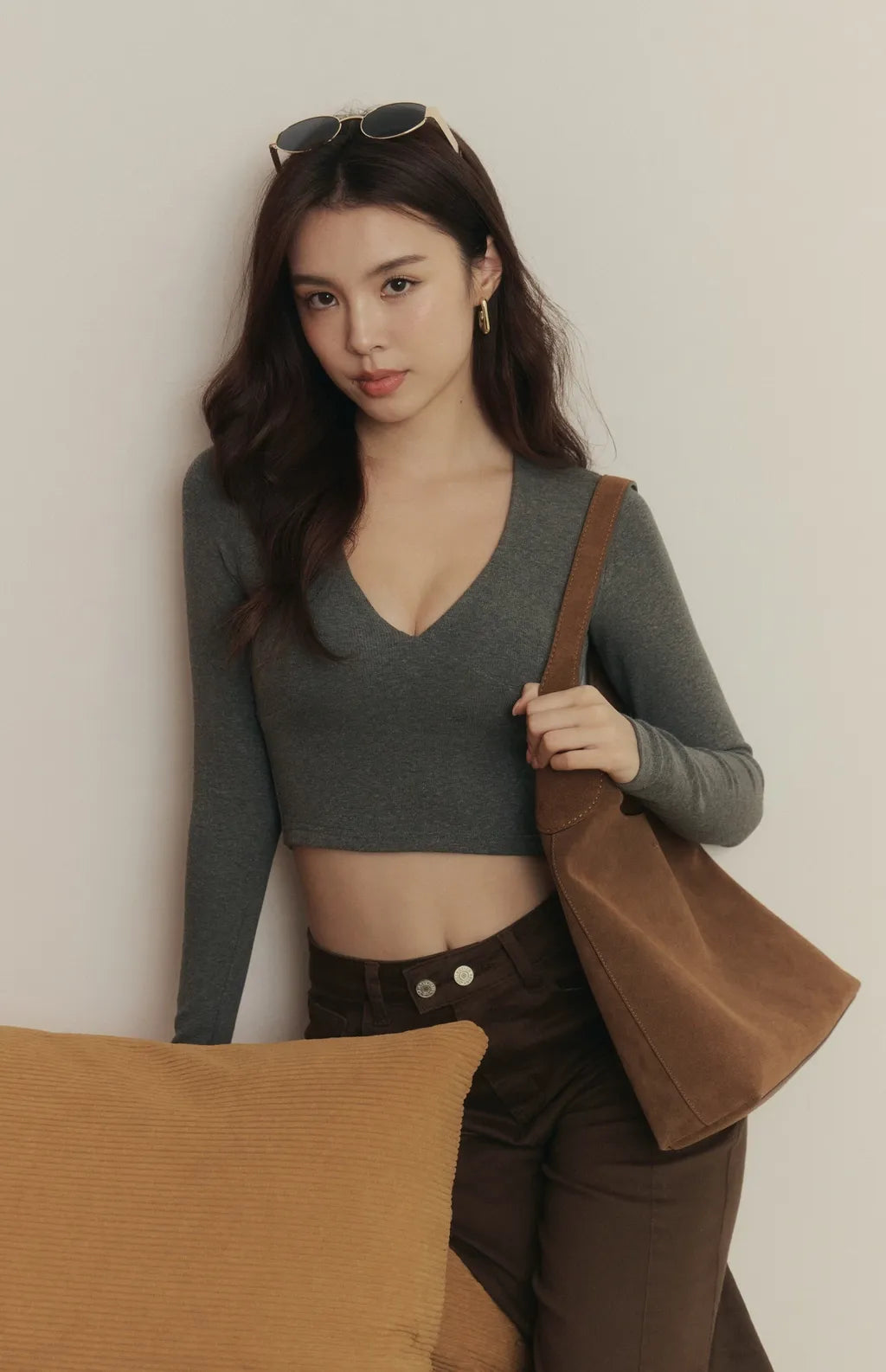 Push Up V-Neck Long-Sleeve Bra Top<br/>立體美胸V領長袖Bra Top