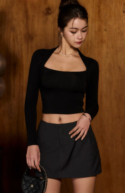 Square Neck Vest Layer Long Sleeve Bra Top<br/>方領坎肩造型長袖Bra Top