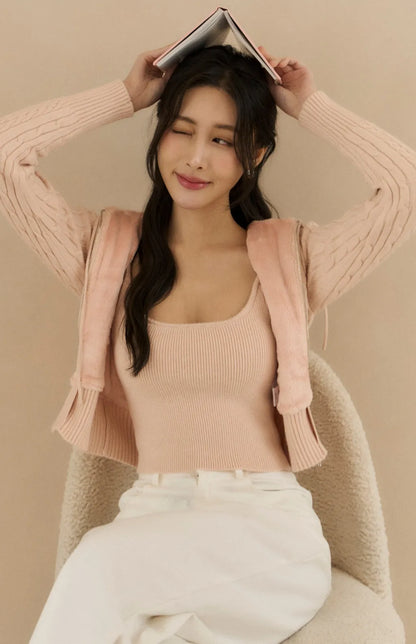 (最後現貨) Cable Knit Fleece Lined Hooded Cardigan<br/>麻花針織內刷毛連帽外套 -【M】