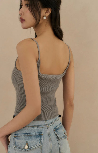 Push Up Knit Spaghetti Strap Bra Top<br/>針織細肩U領Bra Top