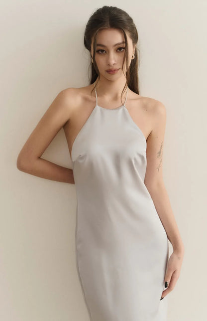 Goddess Satin Halter Open-Back Maxi Bra Dress<br/>女神緞面削肩美背長Bra Dress