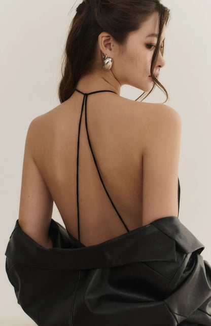 Goddess Satin Halter Open-Back Maxi Bra Dress<br/>女神緞面削肩美背長Bra Dress