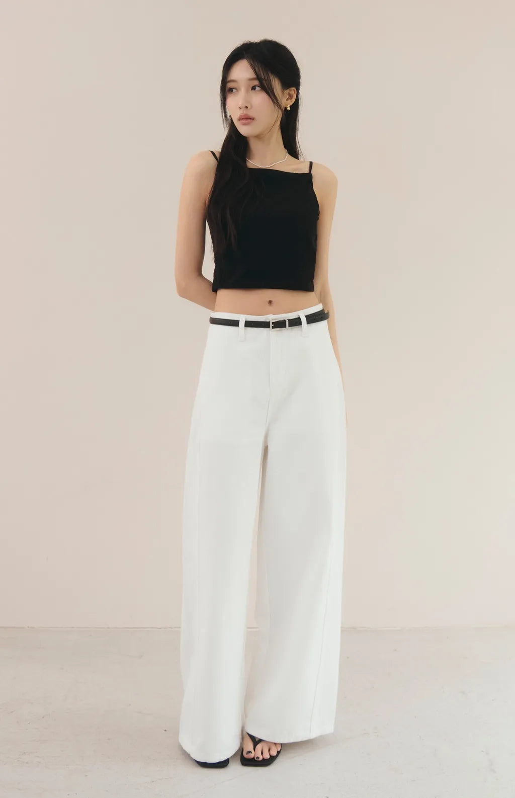 (現貨) High-Waist Panelled Wide-Leg Jeans<br/>修身拼接剪裁軟牛仔寬褲 -【XS、L】