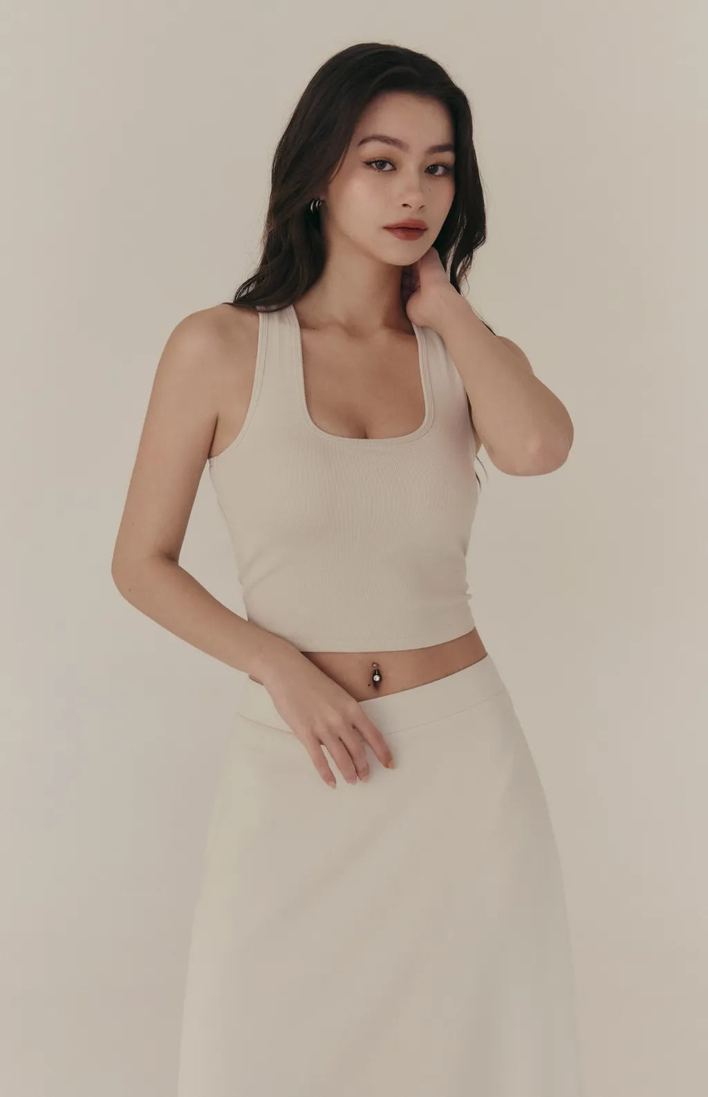 Square Neck Contrast Curved Open-Back Bra Top<br/>方領撞色弧線挖背Bra Top