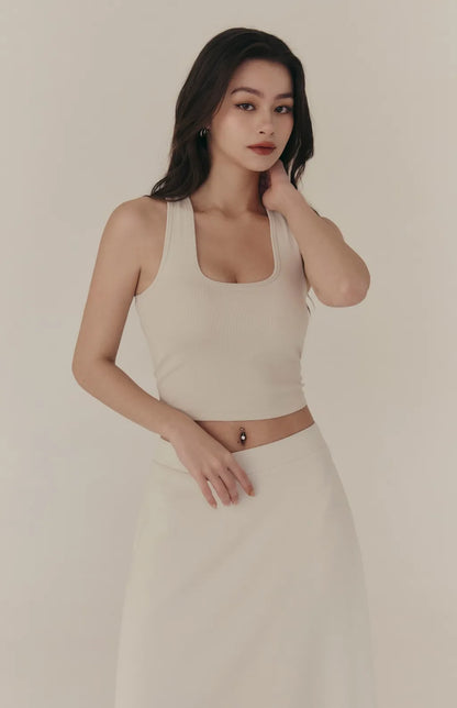 Square Neck Contrast Curved Open-Back Bra Top<br/>方領撞色弧線挖背Bra Top