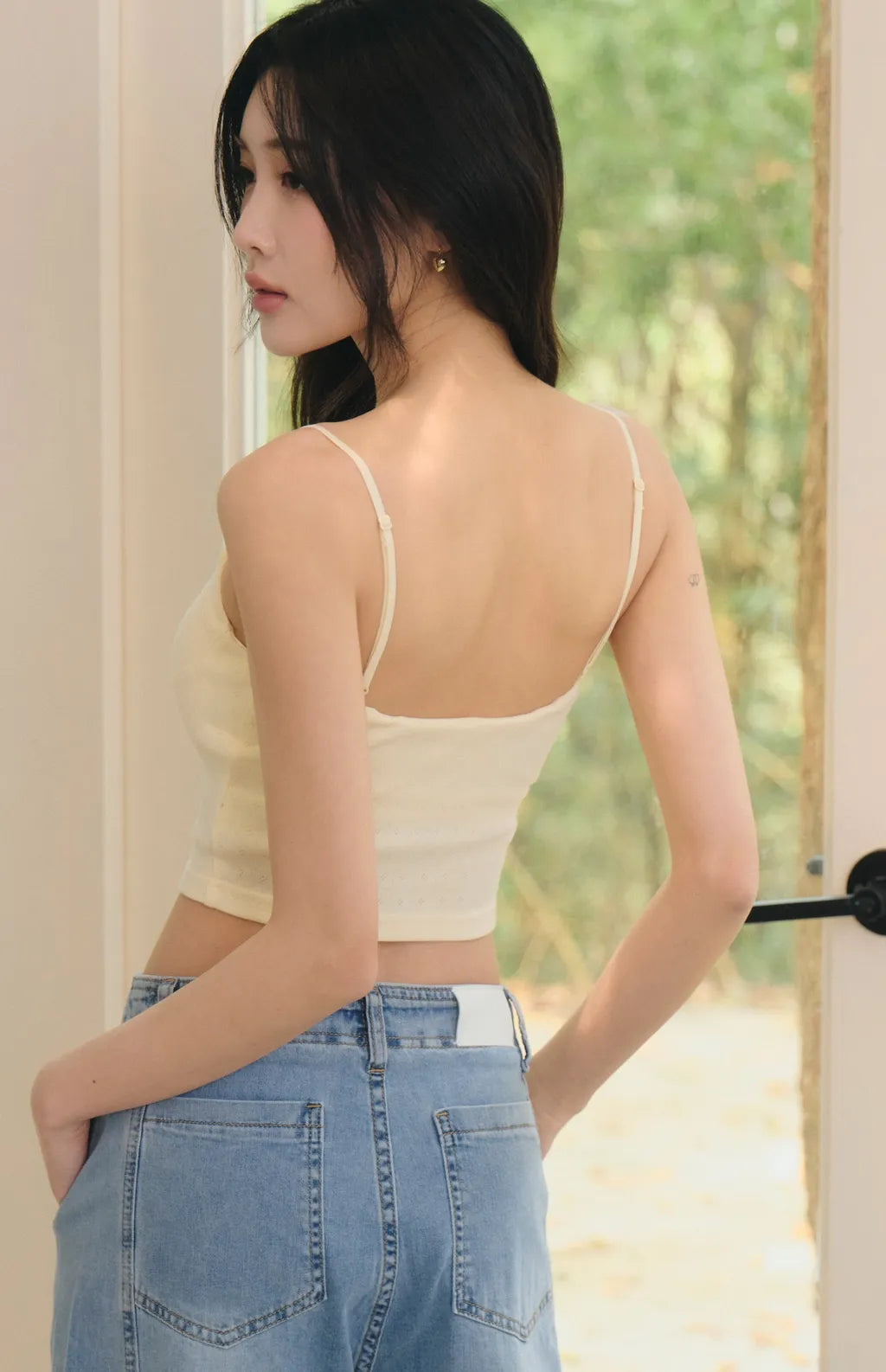 Lace Trim Hook-Front Knit Corset<br/>針織蕾絲勾釦馬甲Bra Top