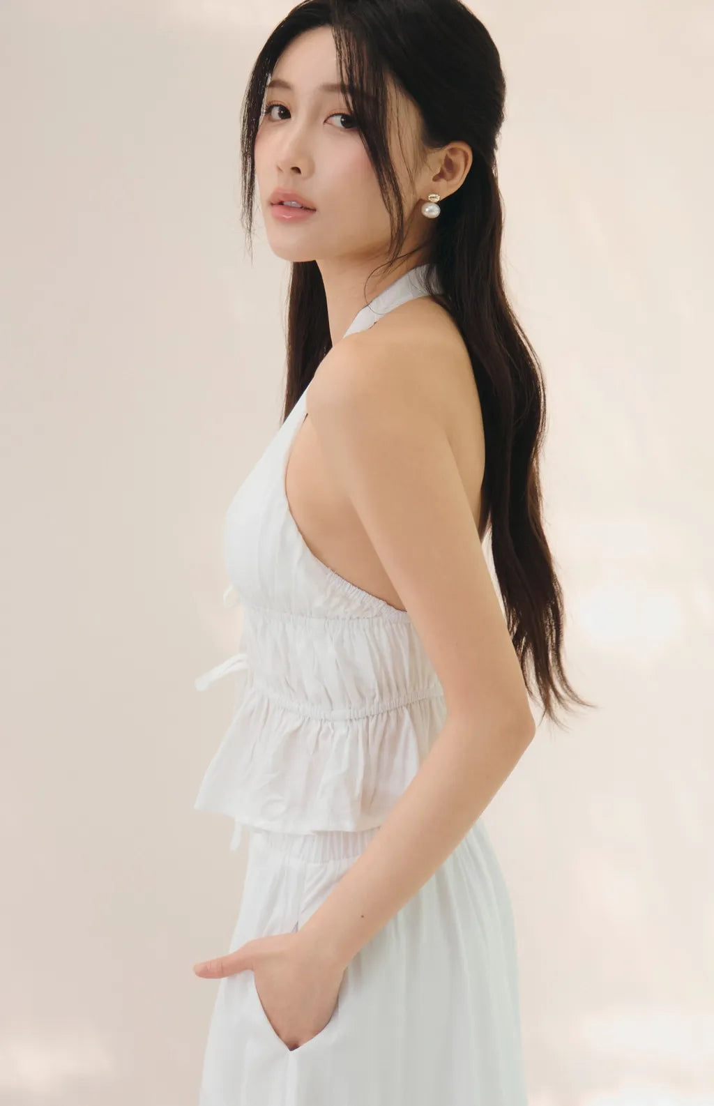 French Ruffle Halter V-Neck Peplum Bra Top<br/>法式荷葉V領繞脖Bra Top