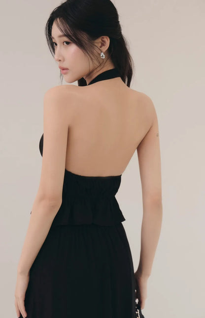 French Ruffle Halter V-Neck Peplum Bra Top<br/>法式荷葉V領繞脖Bra Top