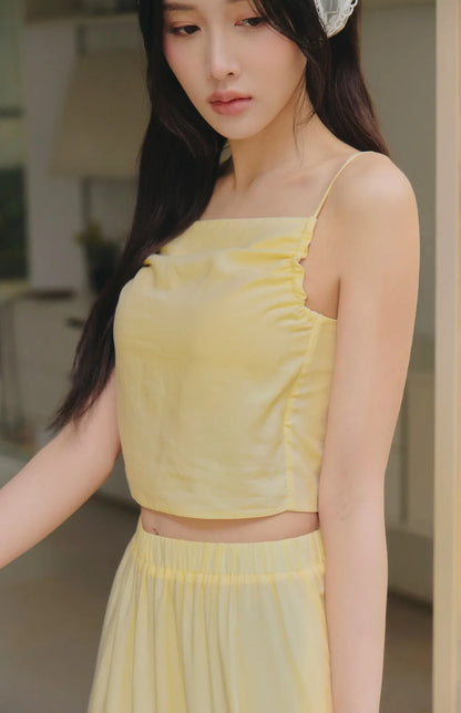 French Off-Shoulder Ruched Bra Top<br/>法式削肩抽皺Bra Top