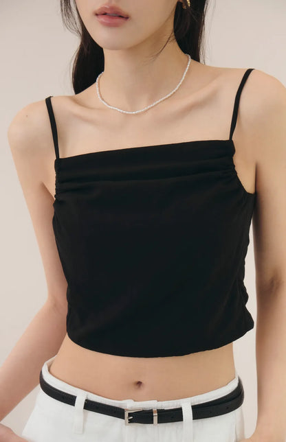 French Off-Shoulder Ruched Bra Top<br/>法式削肩抽皺Bra Top