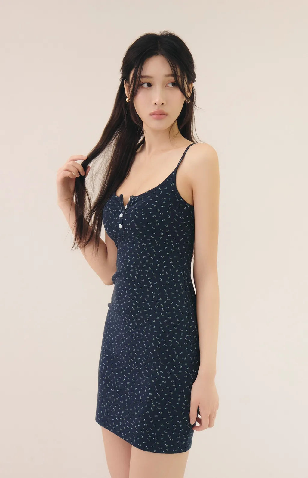 French Ditsy Floral U-Neck Button Mini Bra Dress<br/>法式碎花U領開釦Bra Dress